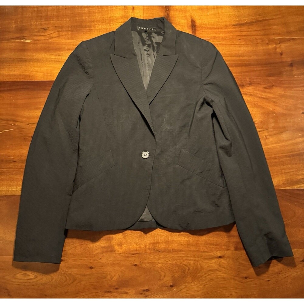 Theory Vintage Black Stretch Wool Single Button Blazer Jacket Size 6 Made In USA